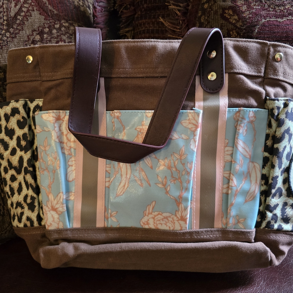 Plunder Brown and Blue Stylish Floral Tote Bag - Picture 2 of 4